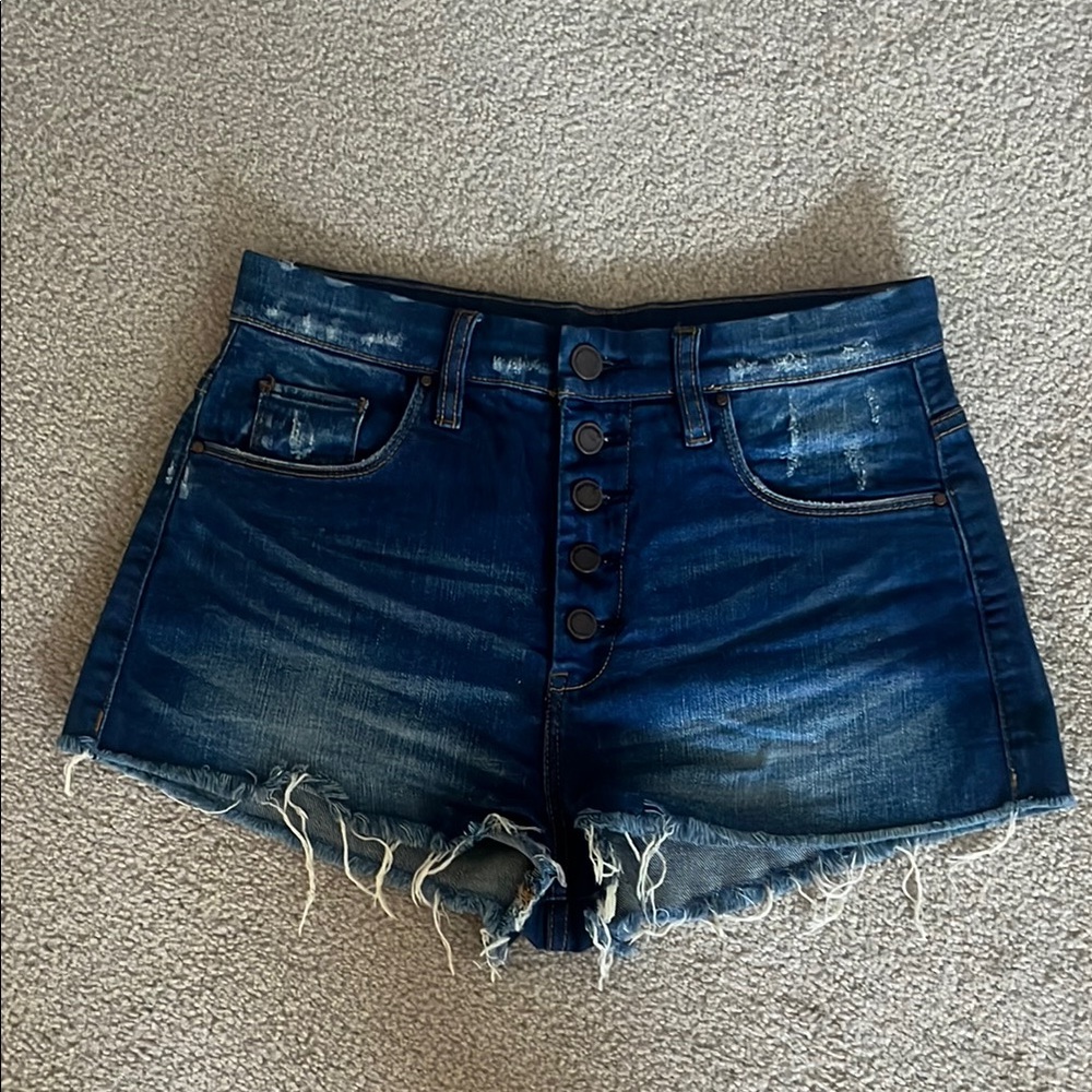 Blank NYC Blue Women's Button Up Jean Shorts High Waisted Size 27